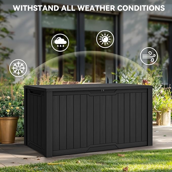 YITAHOME 240 Gallon Extra Large Outdoor Storage Deck Box, XXL Waterproof Resin Patio Storage w/Lockable Lid for Outdoor Cushions, Garden Tools and Sports/Pools Equipment, Black
