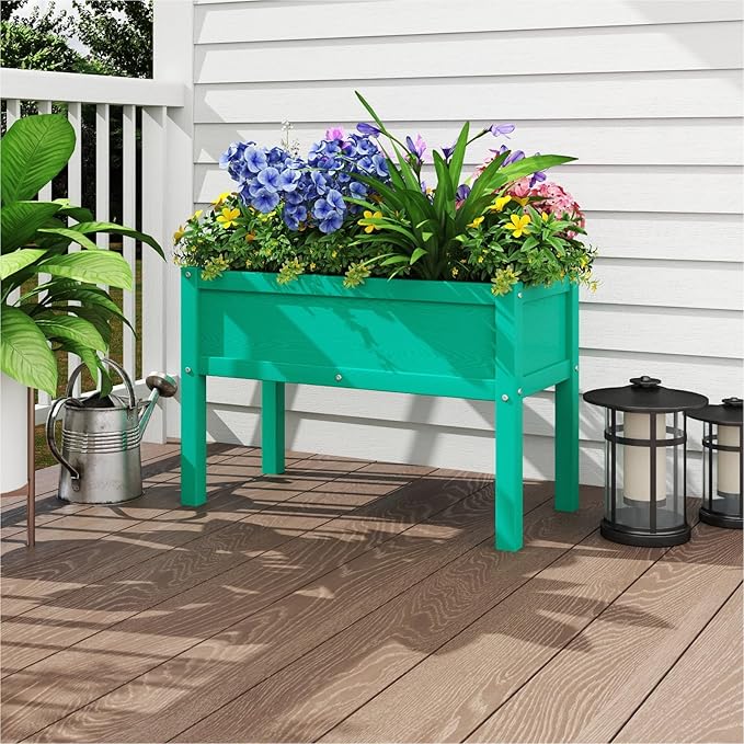Small HDPE Raised Garden Bed, Elevated Planter Box with Legs, Outdoor All-Weather Planter Raised Beds for Seeds, Herbs, Flowers, Vegetables (Aruba Blue)