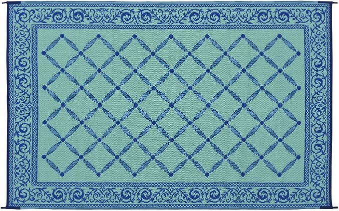 Stylish Camping 116093 6-feet by 9-feet Reversible Mat, Plastic Straw Rug, Large Floor Mat for Outdoors, RV, Patio, Backyard, Picnic, Beach, Camping (Blue/Light-Green)