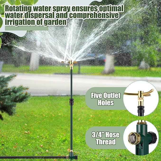 Funnymoom 4 Pack 3-arm Rotating Telescoping Sprinkler 360 Degree Swivel Garden Sprinkler High Rise Lawn with Step Base up to 41.7 Inches for Large Area Coverage (Green)
