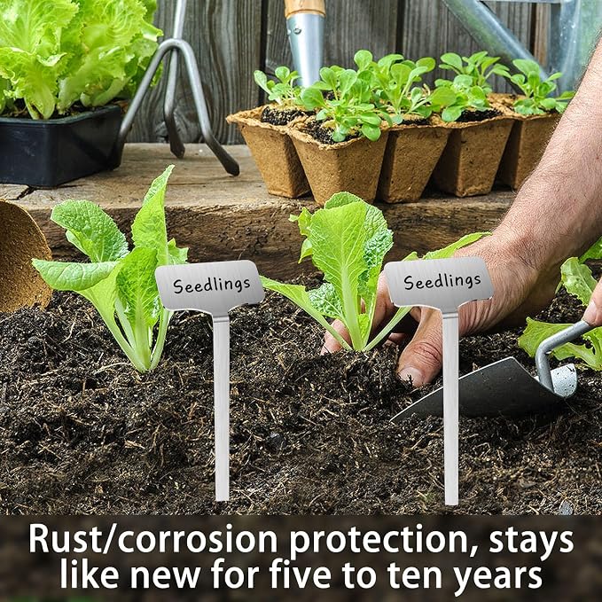 304 Stainless Steel Plant Label, 50 Waterproof Metal Plant Label Stakes and Marker Pen, 7.87" Garden Markers for Outdoor Indoor Plants Identification.