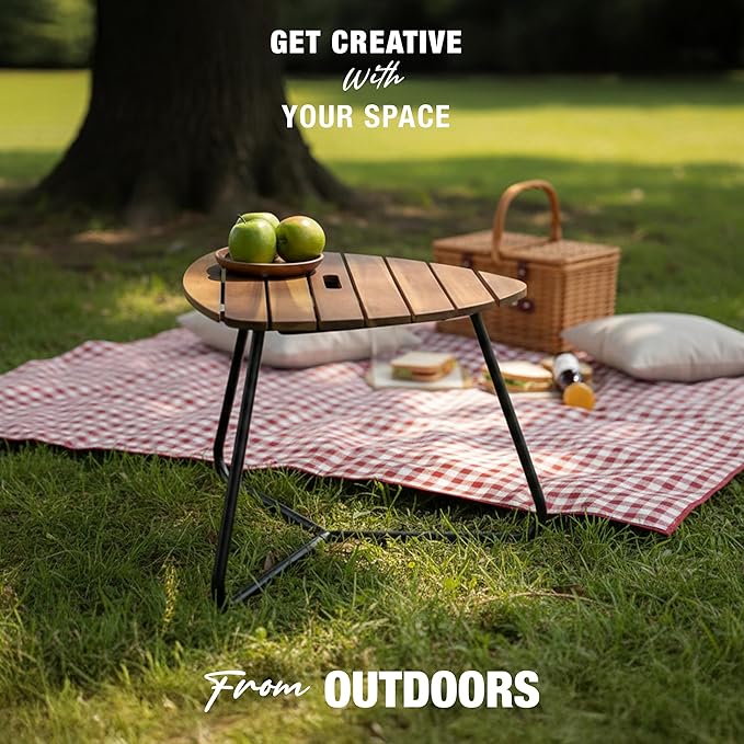 Portable Adirondack Side Table 15"H - Wood & Metal Patio Table for Indoor & Outdoor Use - Small Outdoor End Table for Picnic, Camping, Adirondack Chair, Great Father's Day Gift | Golden Teak Finish
