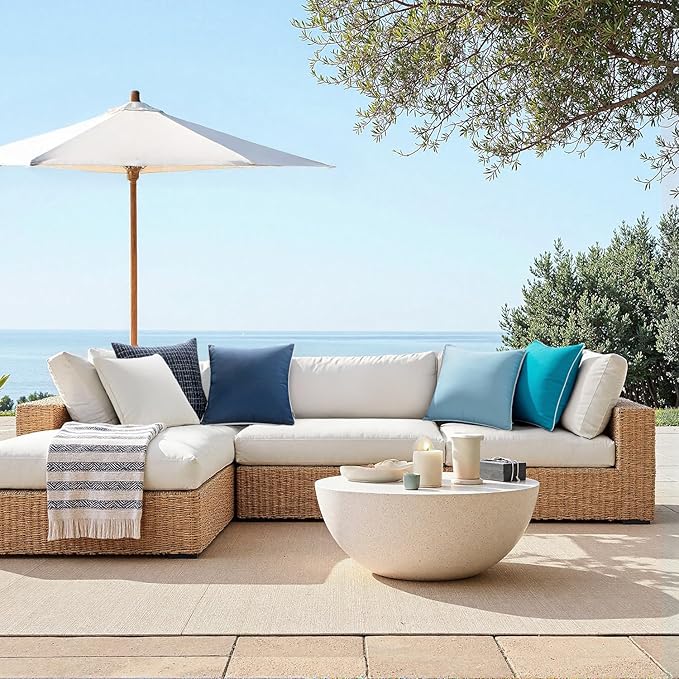 MIULEE Pack of 2 Outdoor Waterproof Pillow Covers Decorative Farmhouse Throw Pillow Covers Square Solid Color Couch Cushions Spring for Patio Tent Bed Sofa Living Room 20x20 Inch Teal Blue
