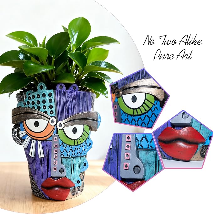 Midogaigai Abstract Face Planter Pots for Plants,Hand-Painted Colorful Flower Pots with Drainage,Indoor Outdoor Garden Decor Gift(Eclectic,Small)