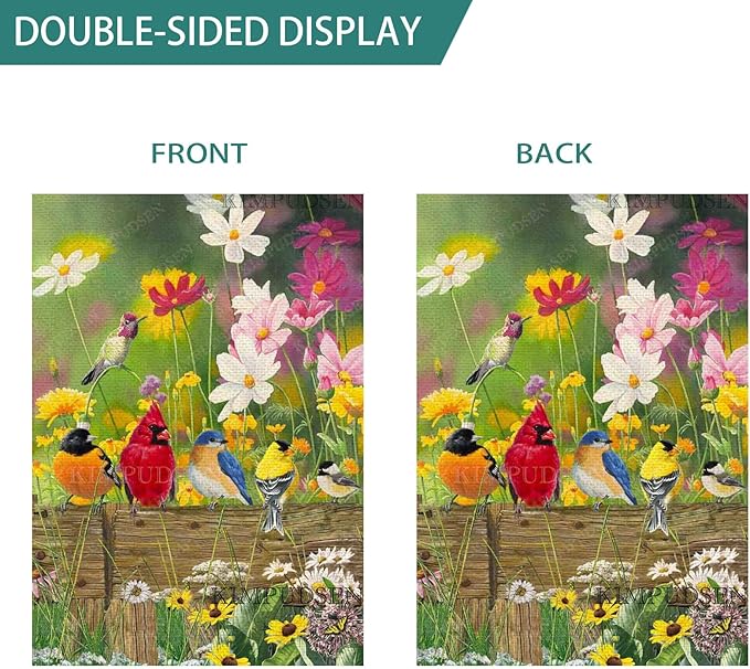 Spring Summer Hummingbird Garden Flag Double Sided 12x18 Inch, Birds Colorful Floral Small Burlap Yard House Seasonal Outside Outdoor Decoration