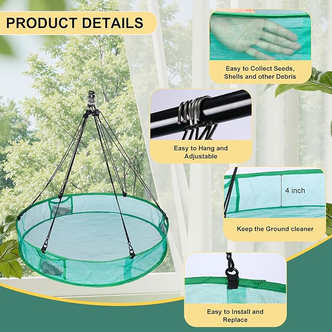 2Pcs Bird Seed Catcher for Outdoor Feeders, Bird Feeder Trays to Catch Seed, Upgraded Version Can Prevent Strong Winds. (24 inches)