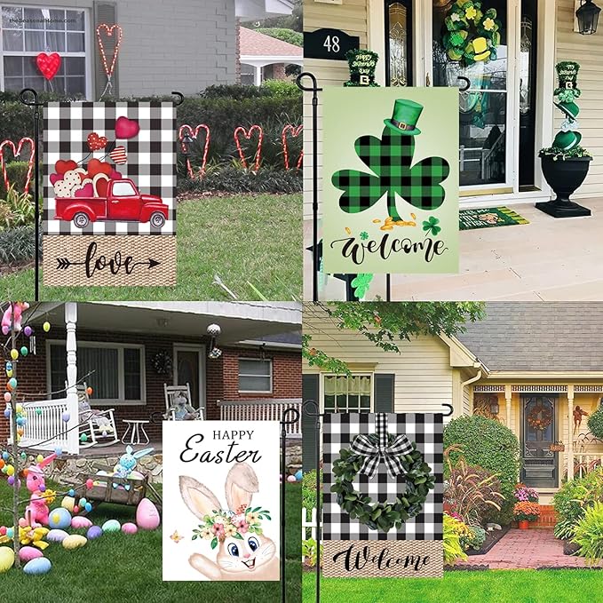 Seasonal Garden Flags Set of 12 Double Sided 12 x 18 Inch Yard Flags, Small Garden Flags for Outside, Spring 4th of July Easter Seasonal Flags for Outdoor Decorations,Holiday Garden Flags for All Seasons