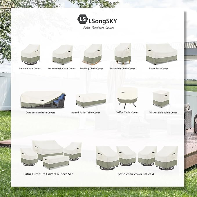 Patio 3-Seater Sofa Cover,Outdoor Couch Cover Fits up to 79W x 38D x 35H Inches,100% Waterproof Heavy Duty Patio Furniture Covers,Beige & Gray-Green