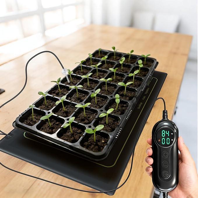 Seedling Heat Mat with Thermostat Controller, Plant Warming Mat for Indoor Growing, Seed Starting Heater Mat Temperature & Timer Set, Waterproof Heat Mat for Germination Fermentation Greenhouse