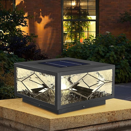 Solar Fence Post Lights Outdoor Waterproof LED with Remote Control, Solar Panel Powered Dusk to Dawn Cap Pillar Lighting, Waterproof Fence Post Cap Light for Deck Garden Patio Porch