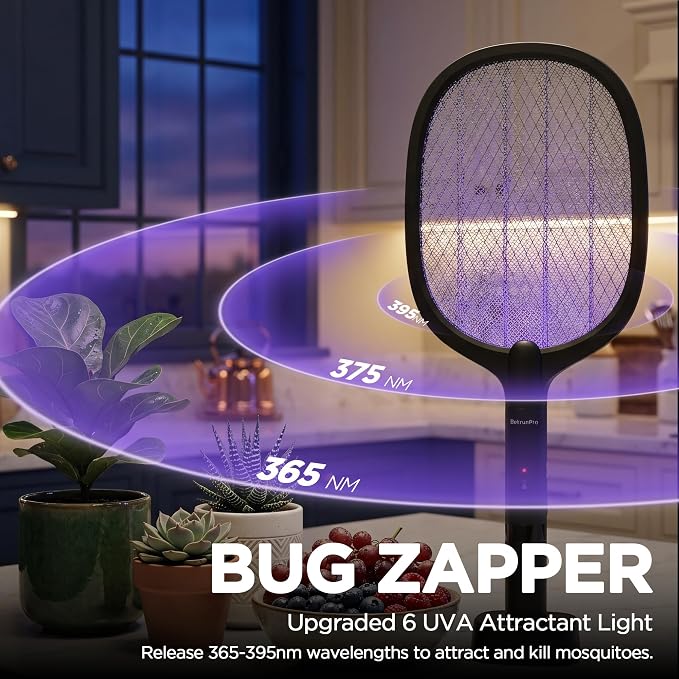 Fly Swatter Electric(2 Pack) Bug Zapper Racket, USB-C Rechargeable Electric Fly Swatter Portable Handheld Cordless Fly Swatter Racket to Kill Mosquitoes, Wasps, Gnats, Flies, Bugs, with Stand