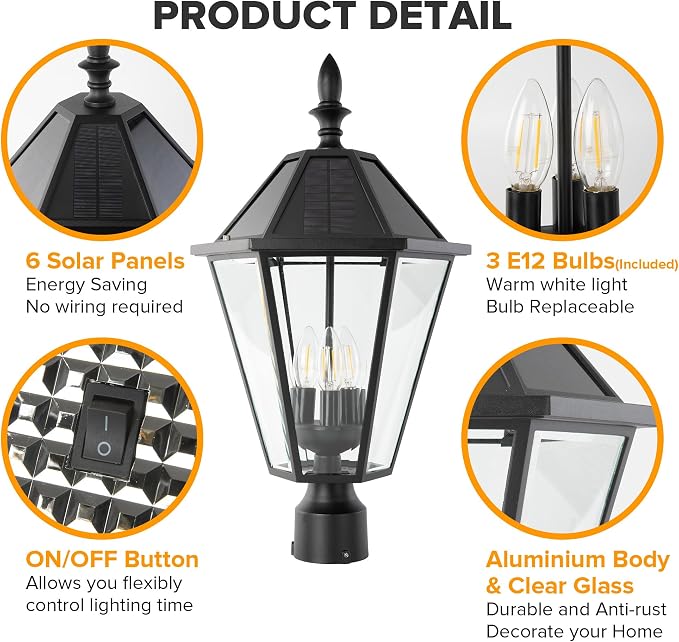 LUTEC 12513LE4-SL-Head LED Post Solar Light Outdoor, Dusk to Dawn Vintage Street Lights for Lawn Patio Yard Pathway Garden Mount (Base Not Included)