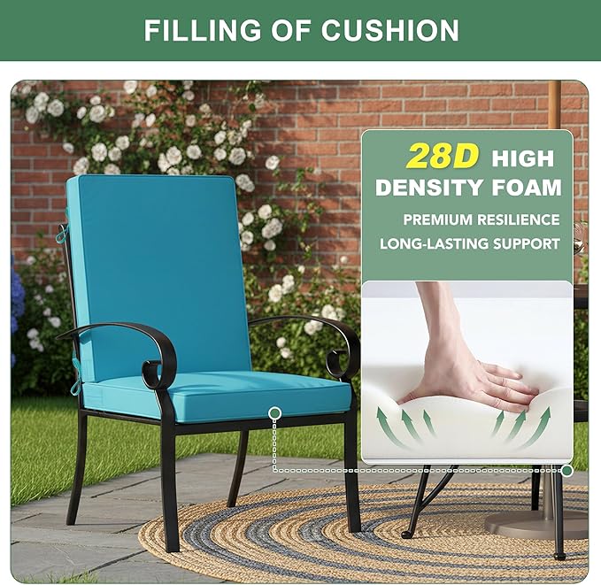 Summsun Patio Dining Chair Cushions with Non-Slip Bottom, Water Resistant Outdoor Seat Cushion with Ties, Removable Covers for Garden Lawn Patio Furniture, 44 x 20 Inch, Teal, Set of 4