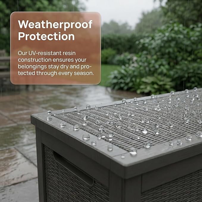 265 Gallon Resin Deck Box Outdoor Storage Chest, Large Waterproof Patio Storage Box All-Weather Garden Storage Container for Cushions, Pool Supplies, Yard Tools – Easy Assembly, Lockable Lid