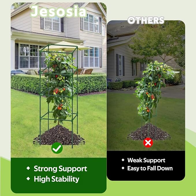3 Pack Tomato Cages for Garden - 48" Square Tomato Cage for Pots & Raised Garden Bed - Heavy Duty Tall Tomatoes Trellis Plant Stakes Support for Vertical Climbing Plants Vegetables & Flowers