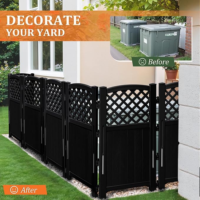 Devoko Outdoor Privacy Fence, 4 Fence Panels Privacy Screen Panels for Outside and Yard, Resin Air Conditioner Lattice Fence for Trash Can (Black)