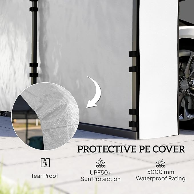 Outsunny Carport Replacement Sidewall Panels Set of 4 for 10' x 15' Carports, UPF50+ Waterproof PE Tarp Replacement Side Wall Cover with Zipper Door, Top Cover and Frame Not Included, White