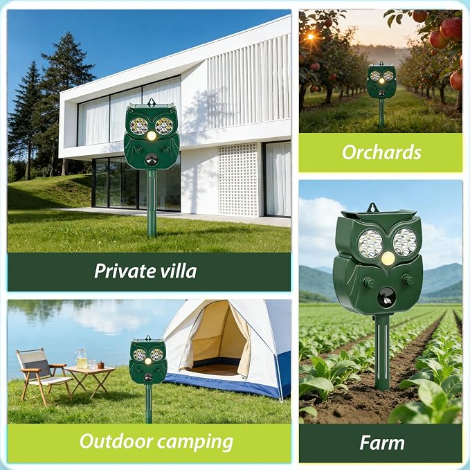 2026 New Owl Shaped Solar Animal Repellent with Motion Sensor Triper Repellent System-Ultrasonic, Flashing LED, Sound- Safe Outdoor Pet Control for Garden, Yard, Lawn, Patio, Home Perimeter