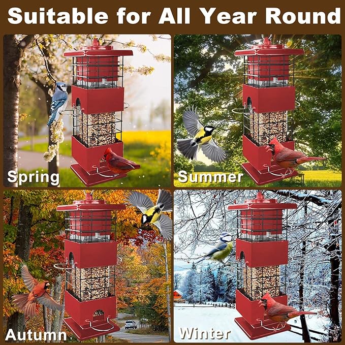 Bird Feeder Squirrel Proof, 2LBS Metal Anti-Squirrel Bird Feeders for Outdoors Hanging,Weight-Activated Perches Wild Birdseed Feeders for Cardinal Blue Jay Outside