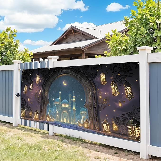 7 * 16FT Summer Garage Door Cover Decorations Sunset Palm Trees Garage Door Banner for Outdoor Indoor Summer Party Photography Backdrop (Ramadan, 6 * 13 ft)