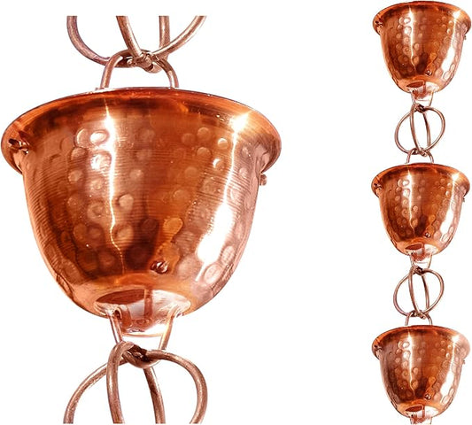 Monarch Rain Chains Pure Copper Hammered Rain Chains for Gutters – 3 ft Extension Decorative Rainchain Outdoor Durable Heavy Duty Gutter Chain Downspout Replacement, Modern Rainchains for Outside