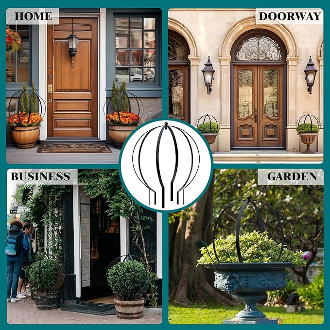 2 PCS Metal Garden Round Trellis for Climbing Plants, Large Black Powder Coated Obelisk for Roses, Vines, Flowers, Patio Doorway Garden Decor Indoor Outdoor, Easy Assembly (18.5" x 15'')