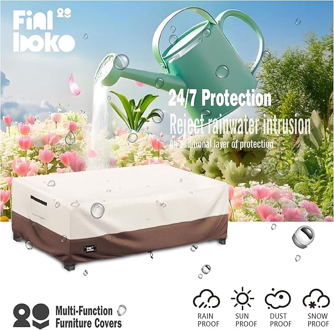 Patio Coffee Table Cover, 36"L x 24"W x 16"H Patio Rectangular Side Table Covers,100% Waterproof 600D Heavy Duty Outdoor Table Cover,Beige&Brow