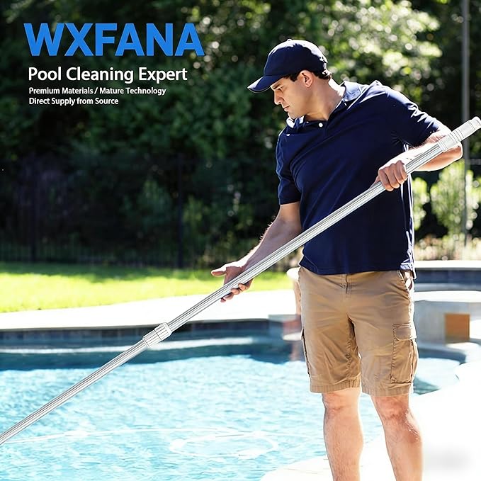 15FT Telescopic Pool Pole, Pool Skimmer Pole Heavy Duty, Adjustable 3 Piece Expandable Step-Up, Universal Pole for Skimmer Nets, Rakes, Brushes, Vacuum Heads Cleaning.
