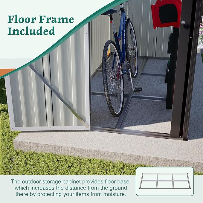YOPTO 4×8 FT Lean to Metal Shed,Outdoor Heavy-Duty Storage Shed with Floor Base,All Weather Waterproof Garden Tool House W/Lockable Door&2 Air Vent,Reversible Door Design,for Backyard,Patio,Lawn,Black