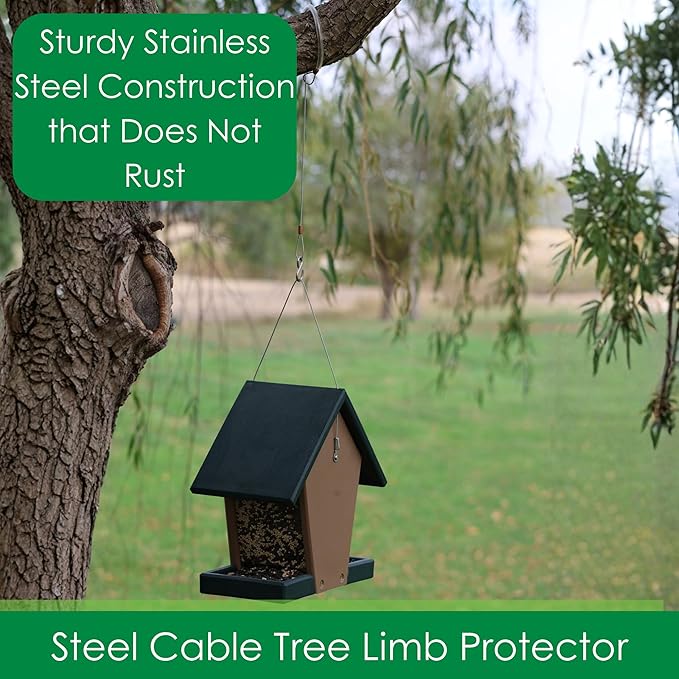 Songbird Essentials Hanging Cable Tree Limb Protector with S Hook - Steel Cable with Silicone Sleeve - Protects Tree Limbs from Heavy Bird Feeders and Decorations - 18 Inch Cable