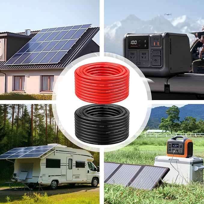 8 AWG Solar Cable 30FT Red + 30FT Black Tinned Copper Wire, 8 Gauge Solar Panel Wire for RV, Automotive, Trailer, Marine, Outdoors