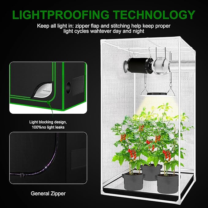 MELONFARM 2x2 Grow Tent, 24"x24"x63'' High Reflective 600D Diamond Mylar Canvas with Observation Window and Floor Tray for Hydroponic Indoor Plant Growing