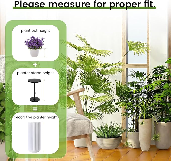 Adjustable Height Plant Risers for Pots Indoor & Outdoor 2 PCS , 12-21" Height, 6/8/10" Base - Iron Rise Plant Fillers Risers for Tall, Square, Round, Tapered Planters