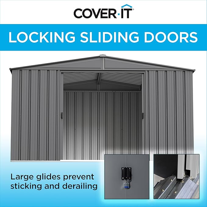 Cover It 5' x 3' Galvanized Steel Outdoor Storage Shed with Pent Roof and Lockable Sliding Doors, Weather-Resistant Steel Storage Shed for Backyards, Gray