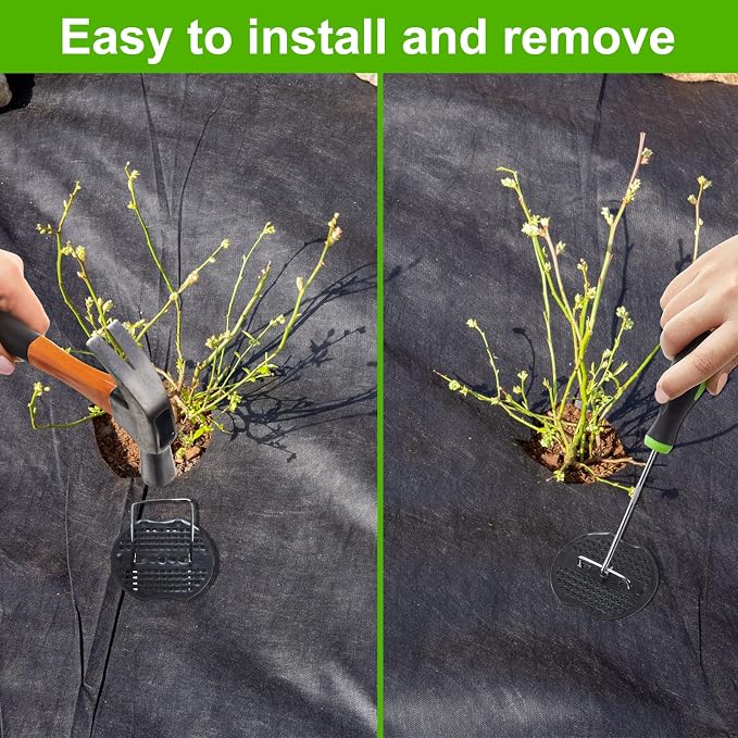 602 Pcs Landscape Staples Set 300Pcs 6 Inch Anti Rust Garden Stakes U Shaped Galvanized Garden Staple Landscaping Fabric Sod Pin with 300 Pcs Gasket 2 Pcs Pick Hook for Gardening Weed Barrier (Silver)