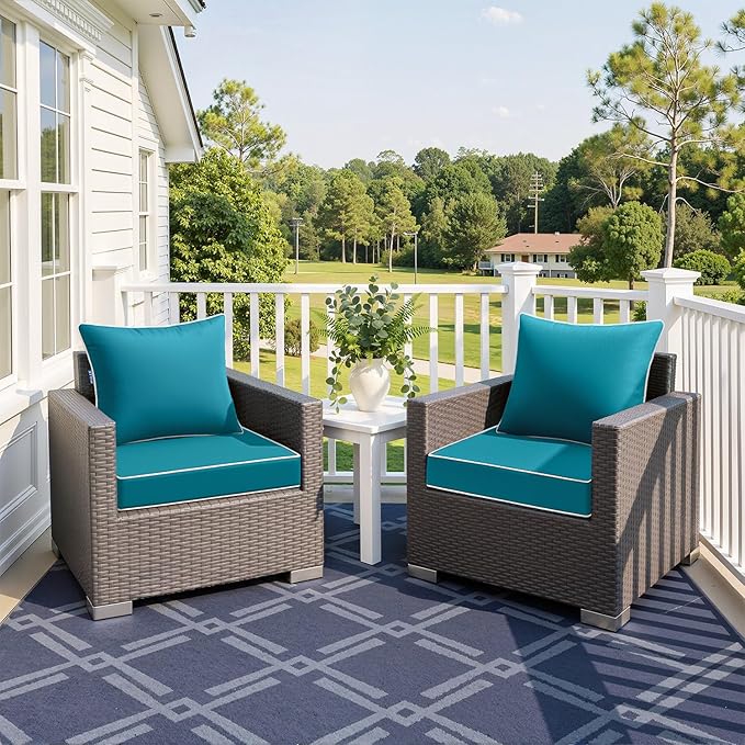 MIULEE Teal Outdoor Seat Cushion 24x24 Inch Waterproof & 3 Year Fade Resistant Deep Seat and Back Cushion for Patio Furniture Chair Sofa Couch with Handle and Adjustable Straps