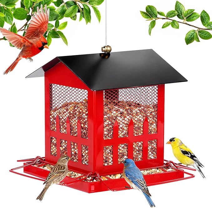 Bird Feeder, Wild Bird Feeders for Outdoors Hanging, Large Bird Feeder with Upgraded Weatherproof Roof for Outside Backyard Garden Decor
