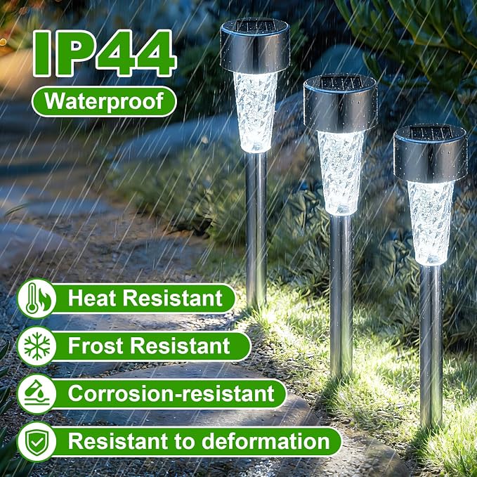 Huquary 50 Pack Solar Pathway Lights Outdoor Bulk, Stainless Steel LED Path Lights, Weather Resistant Solar Stake Light with Auto On/Off Sensor for Lawn, Patio, Driveway, Walkway, Garden Path