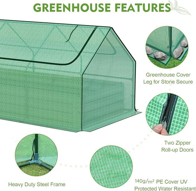 BPS Raised Garden Bed Set, 6x3x1 FT Metal Bottomless Flower Bed with PE Cover for Outdoor Planting, Green
