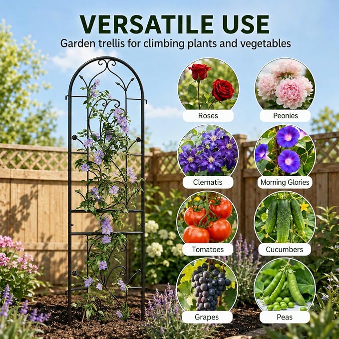 4 Pack 87x20in Garden Trellises, Sunflower Black Metal Coated Rustproof Trellis for Climbing Plants Outdoor, Roses, Vegetables, Vines, Cucumbers