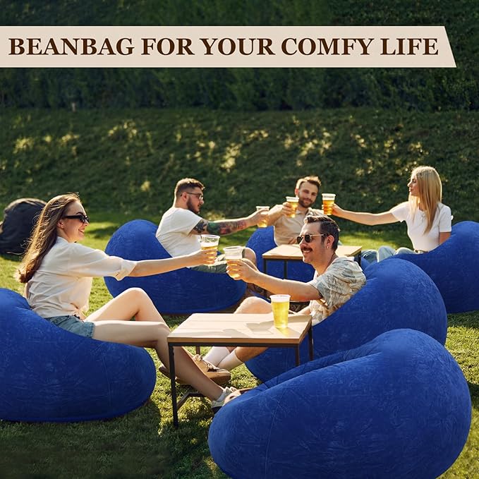 Realspring Inflatable Bean Bag Chairs Outdoor Blow up Camping Chairs Inflatable Lazy Sofa Folding Portable Bean Bag Loungers Couch for Movie Night(Dark Blue,12 Pcs)