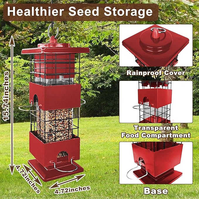 Bird Feeder Squirrel Proof, 2LBS Metal Anti-Squirrel Bird Feeders for Outdoors Hanging,Weight-Activated Perches Wild Birdseed Feeders for Cardinal Blue Jay Outside