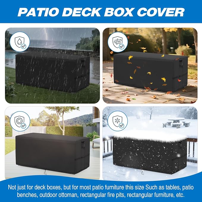 Kingling Deck Box Cover, Outdoor Storage Box Cover for Keter 110 Gallon Deck Box, Waterproof Outside Patio Storage Bench Deck Boxes Covers Black (51" L x 28" W x 25" H)