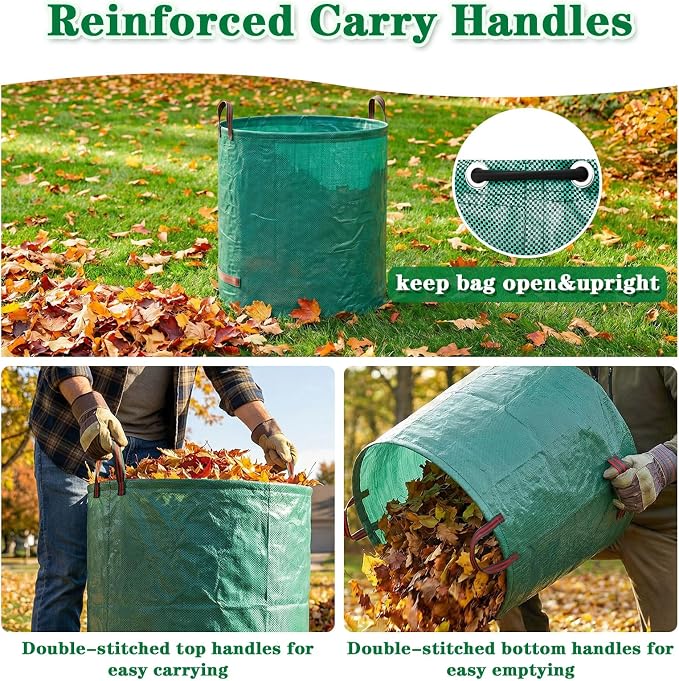 FEED GARDEN 72 Gallon Reusable Yard Waste Bags, 3 Pack | Heavy-Duty Woven Polypropylene, Stand Upright Design, Reinforced Handles, Ideal for Leaves, Grass Clippings & Garden Debris