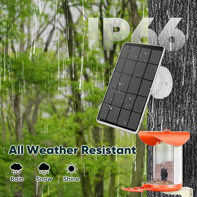 Solar Panel for Bird Feeder, Continuously 3W Power Supply for Your Bird Feeder Camera, Type-C Plug, White