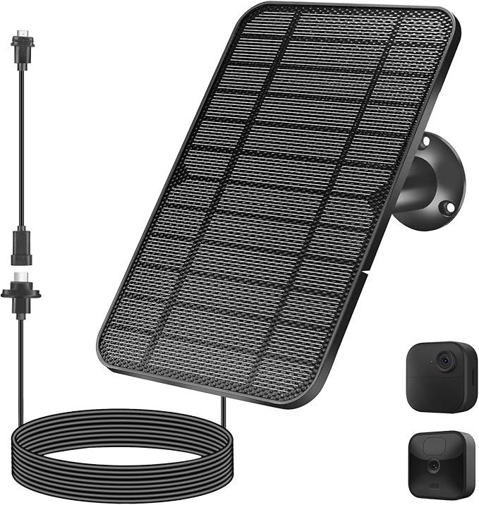 Solar Panel 4W for Blink Camera,Solar Kit Build-in 2000mAh Rechargeable Battery, IP66 Waterproof（Black）