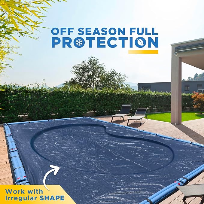 18-Ft x 36-Ft Pool Cover for Inground Pools - Rectangle Winter Pool Cover for Inground Pools, Extra Thick Material and Durable Design, Cold and UV-Resistance, Easy Installation, Navy Blue