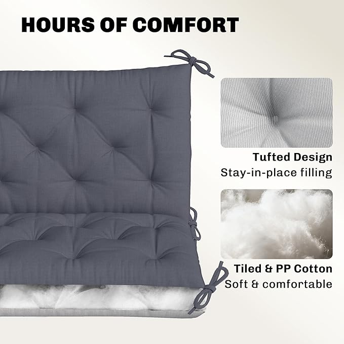 Outsunny 59" x 38" Tufted Bench Cushion for Outdoor Furniture, 3-Seater Replacement for Swing Chair, Patio Sofa/Couch, Overstuffed, Includes Backrest, Dark Gray