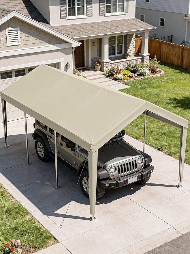 12 x 20 Ft Carport Replacement Cover, Heavy Duty Outdoor Car Tarp Canopy, Waterproof & UV Protected Tear Oxford Tarp with Ball Bungees (Frame is Not Included)