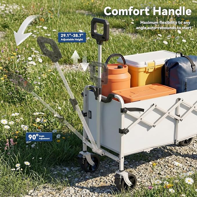 Collapsible Folding Wagon Cart, Heavy Duty Utility Wagons with Tailgate & Wheels,Portable Utility Cart for Camping,Garden,Beach,Sports Grey